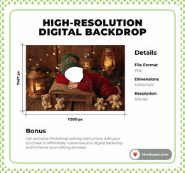 Christmas Newborn Digital Photography Background, Face Swap, Winter Rustic Studio, Cozy Holiday Baby Prop, Teddy Bear, Photoshop Overlay