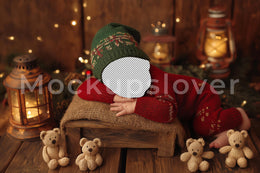 Christmas Newborn Digital Photography Background, Face Swap, Winter Rustic Studio, Cozy Holiday Baby Prop, Teddy Bear, Photoshop Overlay