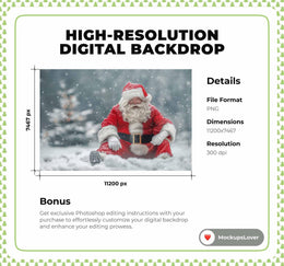 Santa Claus Digital Backdrop, North Pole, Christmas Photo Background, Holiday Kids Prop, Winter Wonderland, Photoshop & Canva Template