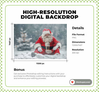 Santa Claus Digital Backdrop, North Pole, Christmas Photo Background, Holiday Kids Prop, Winter Wonderland, Photoshop & Canva Template