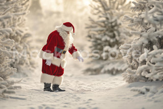 Santa Claus Digital Backdrop, Christmas Photo Background, Fantasy Forest, Holiday Kids Prop, Winter Wonderland, Photoshop & Canva Template