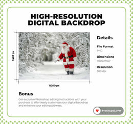 Christmas Digital Backdrop, Santa Claus Background, Fantasy Forest, Holiday Kids Prop, Winter Wonderland, Photoshop & Canva Template