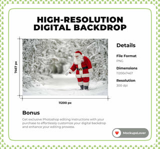 Christmas Digital Backdrop, Santa Claus Background, Fantasy Forest, Holiday Kids Prop, Winter Wonderland, Photoshop & Canva Template