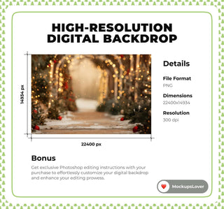 14 Christmas Lights Digital Backdrops Bundle, Holiday Photo Background, Winter Wonderland, Kids Portrait Prop, Photoshop & Canva Template