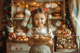 10 Christmas Farmhouse Kitchen Digital Backdrops, Bakery Photo Background Bundle, Holiday Kids Portrait Prop, Photoshop & Canva Template