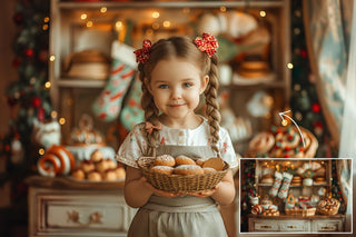 10 Christmas Farmhouse Kitchen Digital Backdrops, Bakery Photo Background Bundle, Holiday Kids Portrait Prop, Photoshop & Canva Template