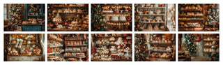 10 Christmas Farmhouse Kitchen Digital Backdrops, Bakery Photo Background Bundle, Holiday Kids Portrait Prop, Photoshop & Canva Template
