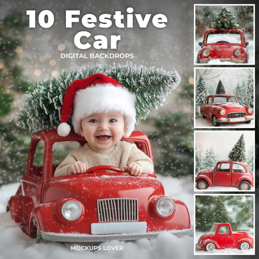 scene of a winter wonderland with christmas trees and snow, suitable as a backdrop for holiday photo sessions