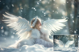 Christmas Angel Wings Digital Backdrop, Winter Wonderland Photo Background, Snowy Forest, Holiday Portrait Prop, Photoshop & Canva Template