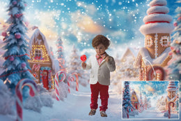 10 Candyland Christmas Digital Background Bundle, Xmas Village Backdrop, Kids Photography Composite, Candy Cane Wonderland Gingerbread House