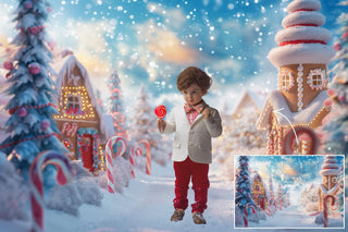 10 Candyland Christmas Digital Background Bundle, Xmas Village Backdrop, Kids Photography Composite, Candy Cane Wonderland Gingerbread House