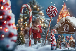 10 Candyland Christmas Digital Background Bundle, Xmas Village Backdrop, Kids Photography Composite, Candy Cane Wonderland Gingerbread House