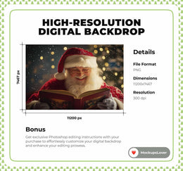 Christmas Digital Background, Santa Claus, Christmas Story Backdrop, Holiday Xmas Kids Portrait Prop, Winter Wonderland, Photoshop Template