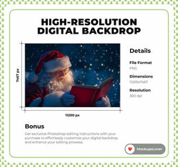 Santa Claus Digital Backdrop, Christmas Story Photo Background, Holiday Kids Portrait Prop, Winter Wonderland, Photoshop & Canva Template