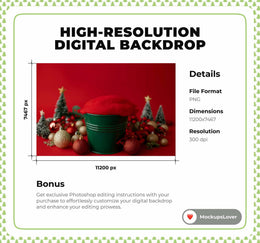 Red Christmas Newborn Digital Backdrop, Studio Photo Background, Holiday Baby Portrait Prop, Photoshop & Canva Template
