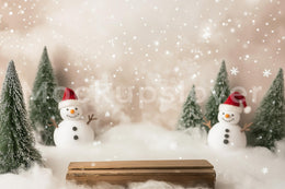 Christmas Studio Digital Photography Background, Snowman Backdrop, Trees, Cozy Holiday Kids Portrait Prop, Soft Bokeh, Photoshop Template