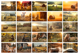 25 Farm Animal Digital Background Bundle, Rustic Photography Backdrop, Pig, Duck, Cow, Hen, Horse, Bear, Autumn Road, Instant Download