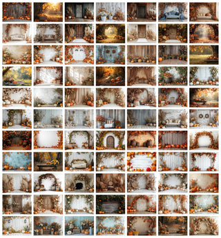 Autumn Digital Background Bundle, Holiday Kids Prop, Pumpkin, Fall Leaves Creative Composite Backdrop, Wedding, Maternity, Family Portrait