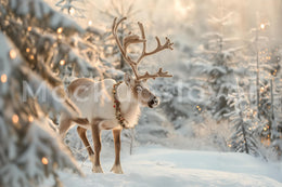 Reindeer Digital Photography Background, Christmas Backdrop, Fantasy Forest Holiday Kids Photo Prop, Winter Wonderland, Photoshop Template
