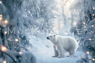 Polar Bear Digital Backdrop, Nordic Christmas, Winter Wonderland Photo Background, North Pole, Holiday Kids Prop, Photoshop & Canva Template