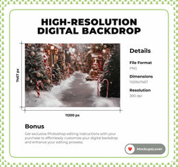 Christmas Village Digital Photography Background, Candy Cane, Candyland, Rustic Holiday Backdrop, Country Xmas Kids Prop, Photoshop Template