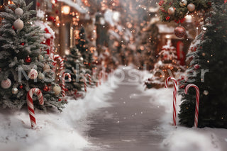 Christmas Village Digital Photography Background, Candy Cane, Candyland, Rustic Holiday Backdrop, Country Xmas Kids Prop, Photoshop Template