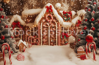 Gingerbread House Digital Backdrop, Christmas Village, Studio Background, Holiday Kids Prop, Winter Wonderland, Photoshop & Canva Template