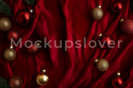 Red Christmas Digital Backdrop, Studio Background, Kids Holiday Portrait Prop, Christmas Ornaments, Photoshop & Canva Template