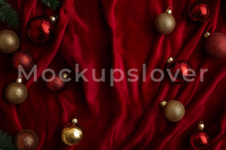 Red Christmas Digital Backdrop, Studio Background, Kids Holiday Portrait Prop, Christmas Ornaments, Photoshop & Canva Template
