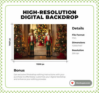 Giant Nutcracker Digital Backdrop, Christmas Princess Photo Background, Holiday Portrait Prop, Winter Wonderland, Photoshop & Canva Template