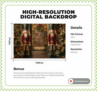 Christmas Giant Nutcracker Digital Backdrop, Princess Photo Background, Holiday Kids Prop, Winter Wonderland, Photoshop & Canva Template