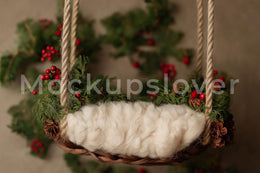 Newborn Christmas Digital Backdrop, Holiday Baby Portrait Prop, Rustic Studio Photo Background, Photoshop & Canva Template