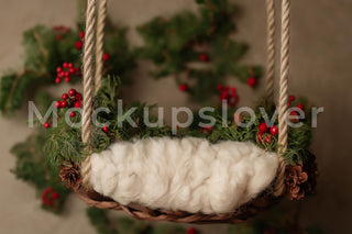 Newborn Christmas Digital Backdrop, Holiday Baby Portrait Prop, Rustic Studio Photo Background, Photoshop & Canva Template