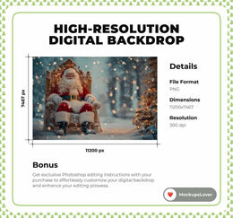 Christmas Santa Claus Digital Photography Backdrop, Holiday Kids Background, Winter Wonderland, Xmas Kids Portrait Prop, Photoshop Template