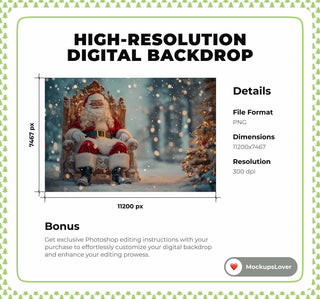 Christmas Santa Claus Digital Photography Backdrop, Holiday Kids Background, Winter Wonderland, Xmas Kids Portrait Prop, Photoshop Template