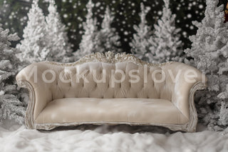 Christmas Digital Photography Background, Winter Wonderland Backdrop, Sofa, Kids Holiday Studio Photo Prop, Photoshop Template, Vintage
