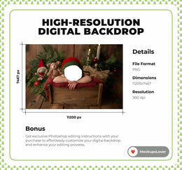 Rustic Christmas Newborn Digital Photography Background, Face Swap Overlay, Winter Holiday Baby Wooden Studio Prop, Photoshop Template