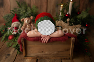 Rustic Christmas Newborn Digital Photography Background, Face Swap Overlay, Winter Holiday Baby Wooden Studio Prop, Photoshop Template
