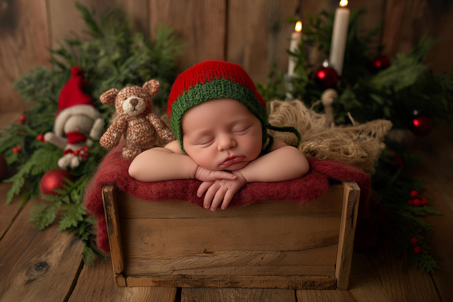 baby in winter scene, rustic christmas backdrop, holiday newborn photo, face swap overlay, winter studio prop