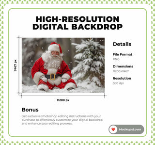 Santa Claus Digital Photography Background, Christmas Backdrop, Winter Wonderland, Kids Portrait Prop, Fantasy Forest, Photoshop Template