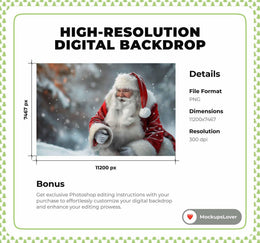 Santa Claus Digital Backdrop, Christmas Photo Background, Holiday Kids Portrait Prop, Winter Wonderland, Photoshop & Canva Template