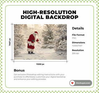 Santa Claus Digital Backdrop, Christmas Photo Background, Fantasy Forest, Holiday Kids Prop, Winter Wonderland, Photoshop & Canva Template