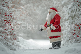 Santa Claus Digital Backdrop, Christmas Photo Background, Snowy Forest, Holiday Kids Prop, Winter Wonderland, Photoshop & Canva Template