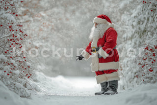 Santa Claus Digital Backdrop, Christmas Photo Background, Snowy Forest, Holiday Kids Prop, Winter Wonderland, Photoshop & Canva Template