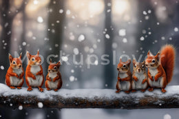 Winder Woodland Squirrels Digital Backdrop, Christmas Animals Photo Background, Holiday Forest Kids Prop, Photoshop & Canva Template