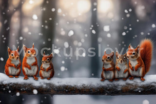 Winder Woodland Squirrels Digital Backdrop, Christmas Animals Photo Background, Holiday Forest Kids Prop, Photoshop & Canva Template