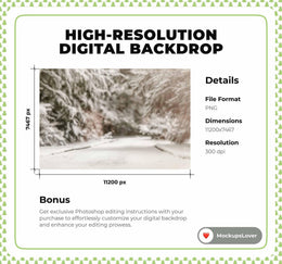 Snowy Forest Digital Photo Background, Winter Wonderland, Holiday Backdrop, Kids Prop, Christmas Princess, Photoshop & Canva Template