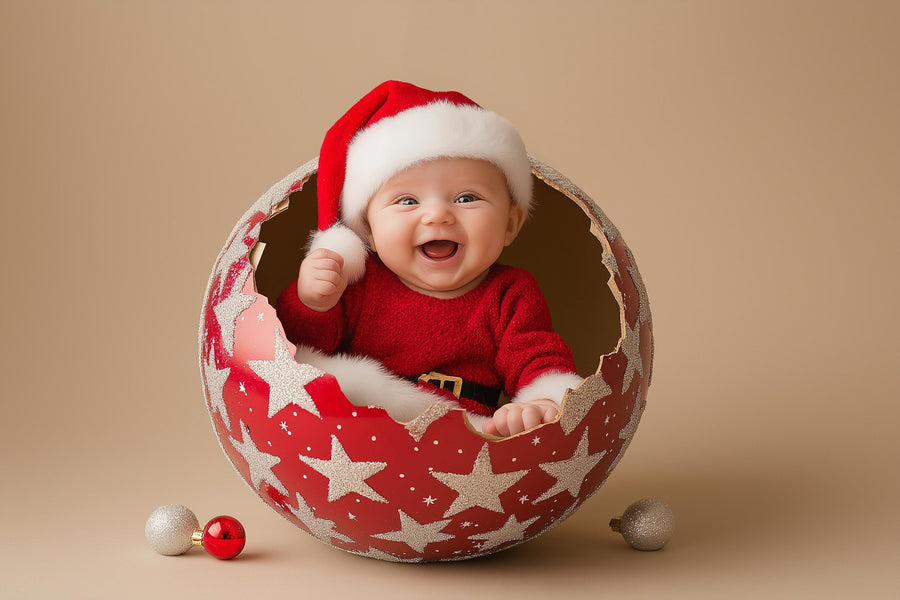 digital backdrop featuring a christmas ball scene, ideal for newborn and pet holiday photos