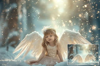 Christmas Angel Wings Digital Backdrop, Winter Wonderland Photo Background, Snowy Forest, Holiday Portrait Prop, Photoshop & Canva Template