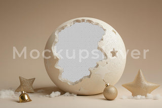 Giant Christmas Ball Overlay, Holiday Photo Prop, Digital Studio Backdrop, Winter Wonderland Background, Photoshop & Canva Template